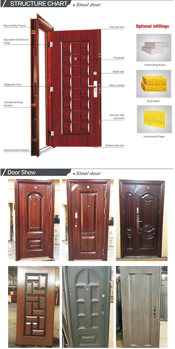 Black Color Power Coating Surface Steel Security Main Entrance Door